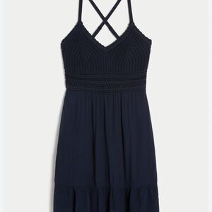 Hollister Crochet Navy Knit Dress with Pockets!